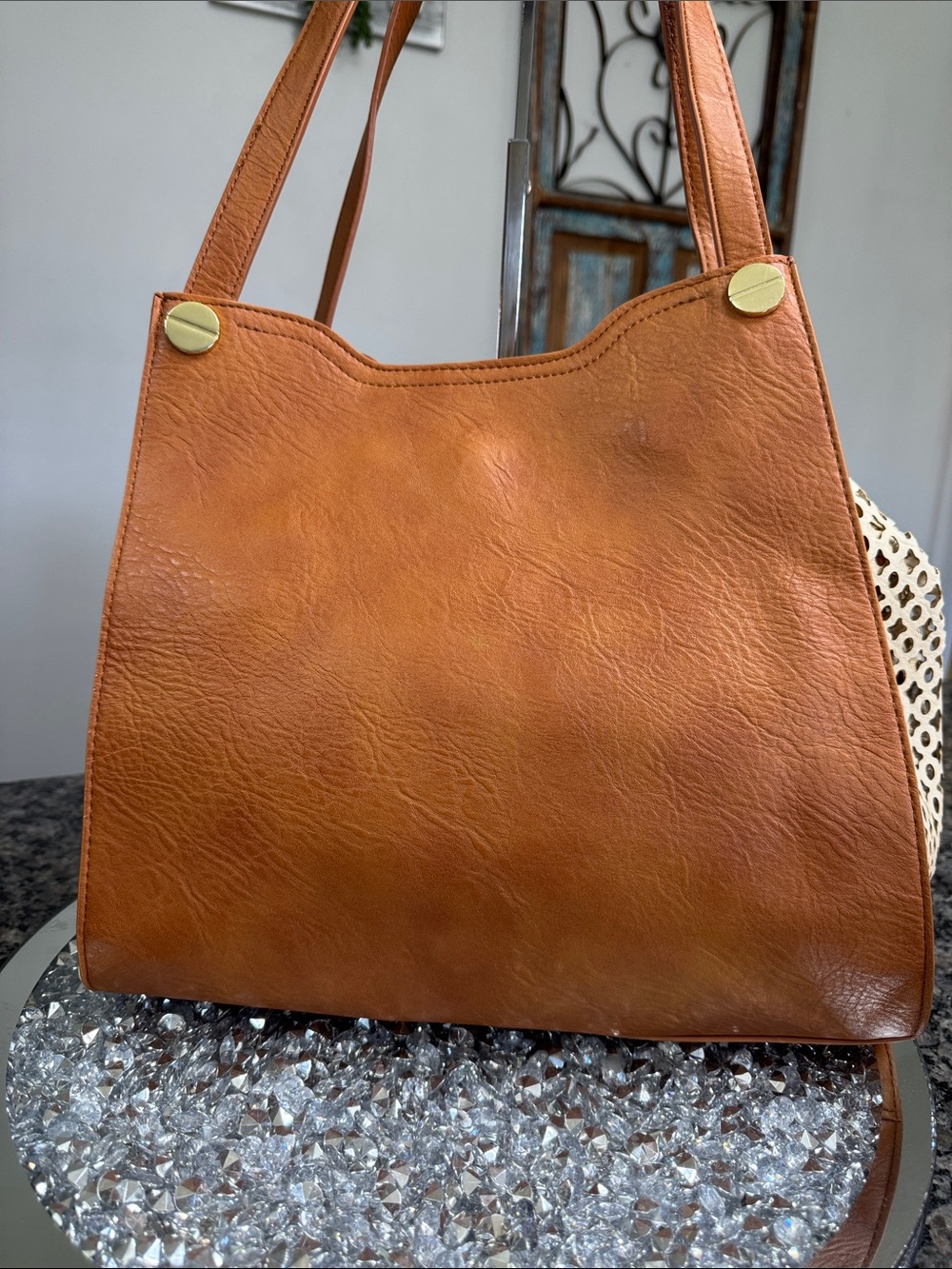 Big Buddha Tan & Cream Laser-Cut Shoulder Bag - Picture 3 of 12